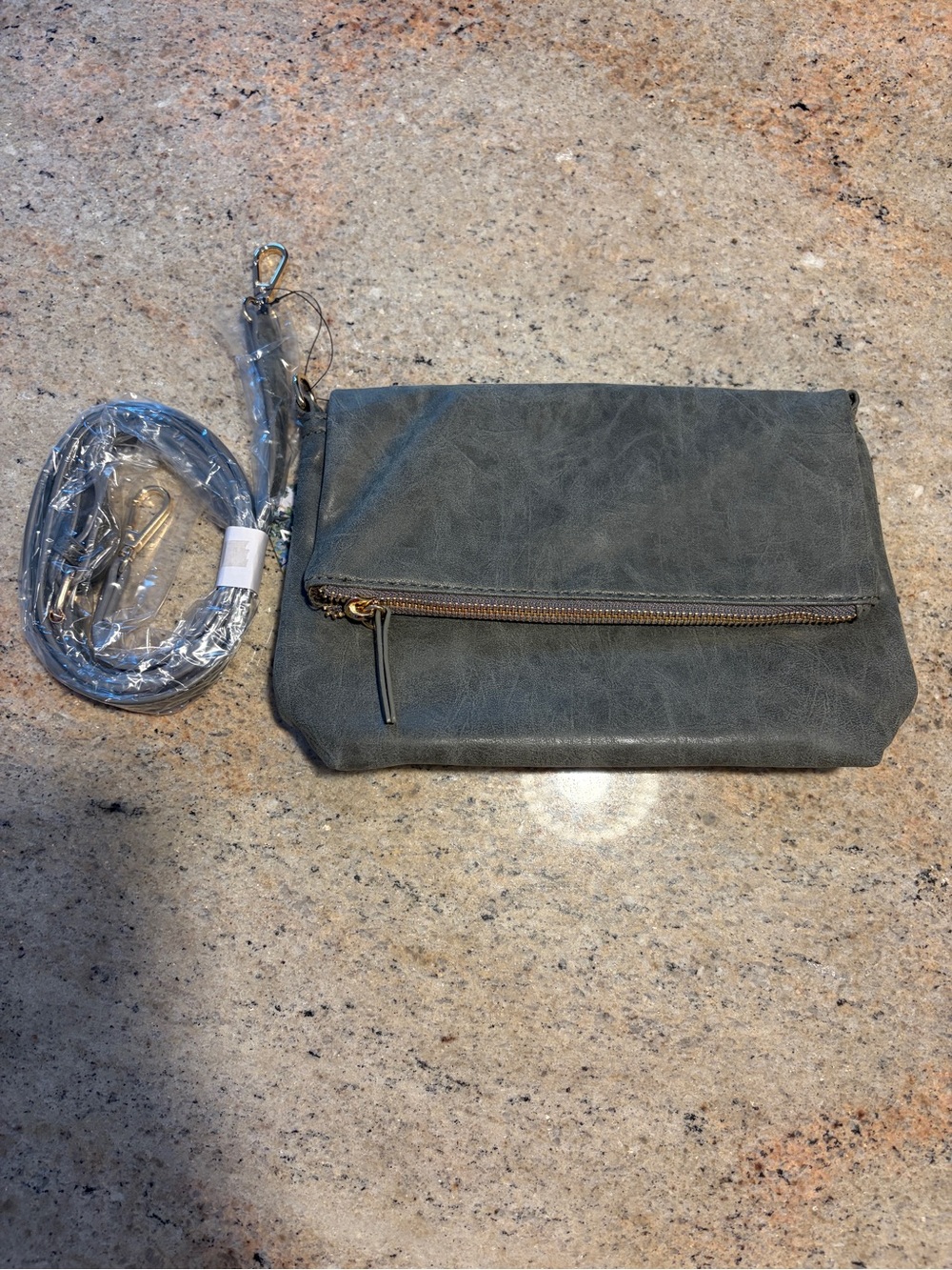 Gray Fold-Over Crossbody Clutch